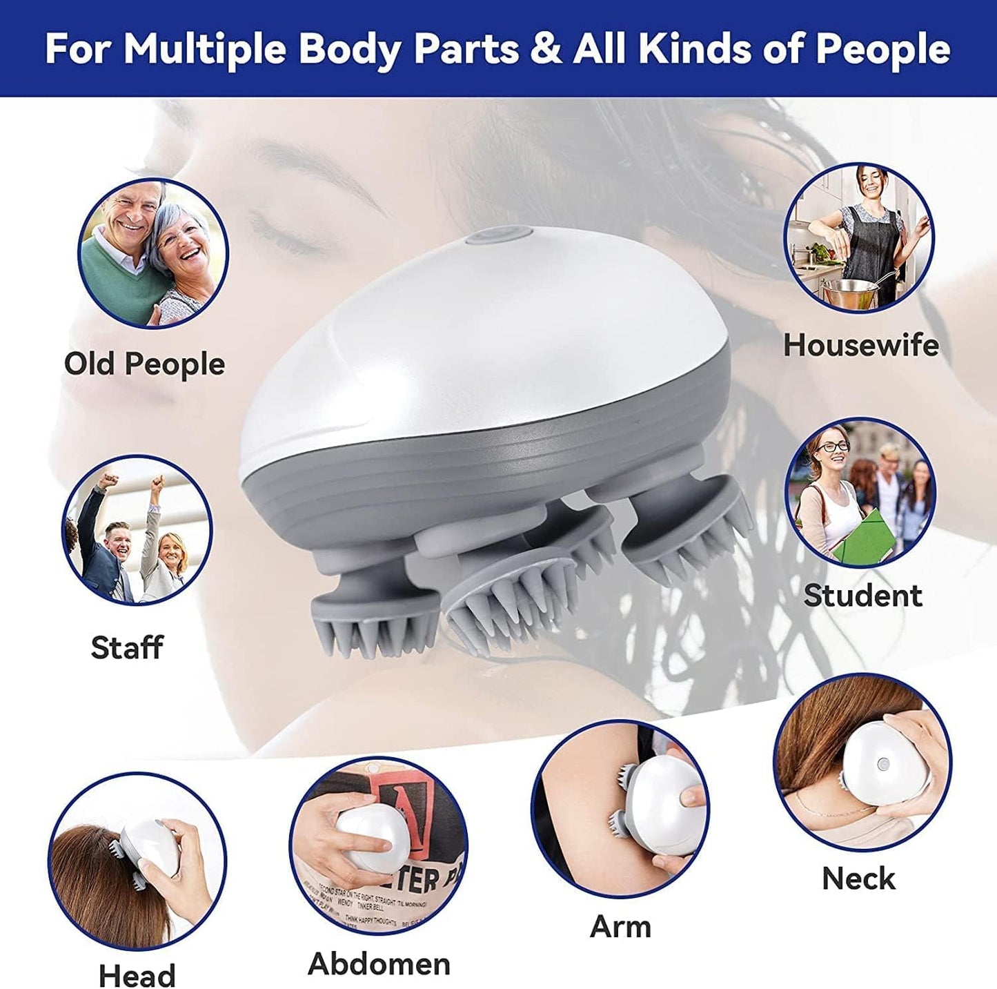 Electric Scalp Massager, Promotes Hair Growth,Waterproof Handheld Portable Cordless Smart Scalp Massager, Head Scratcher for Full Body Massage, Deep Clean and Stress Relax.